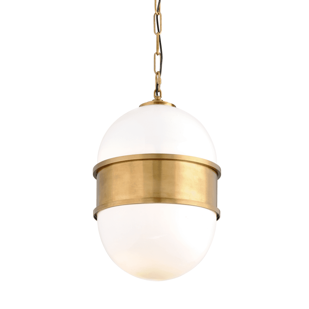 Broomley White Glass Vintage Brass Wrapped Pendant