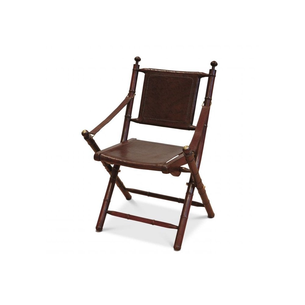 Folding Chair Bolsena, Teak Wood, Brown Leather
