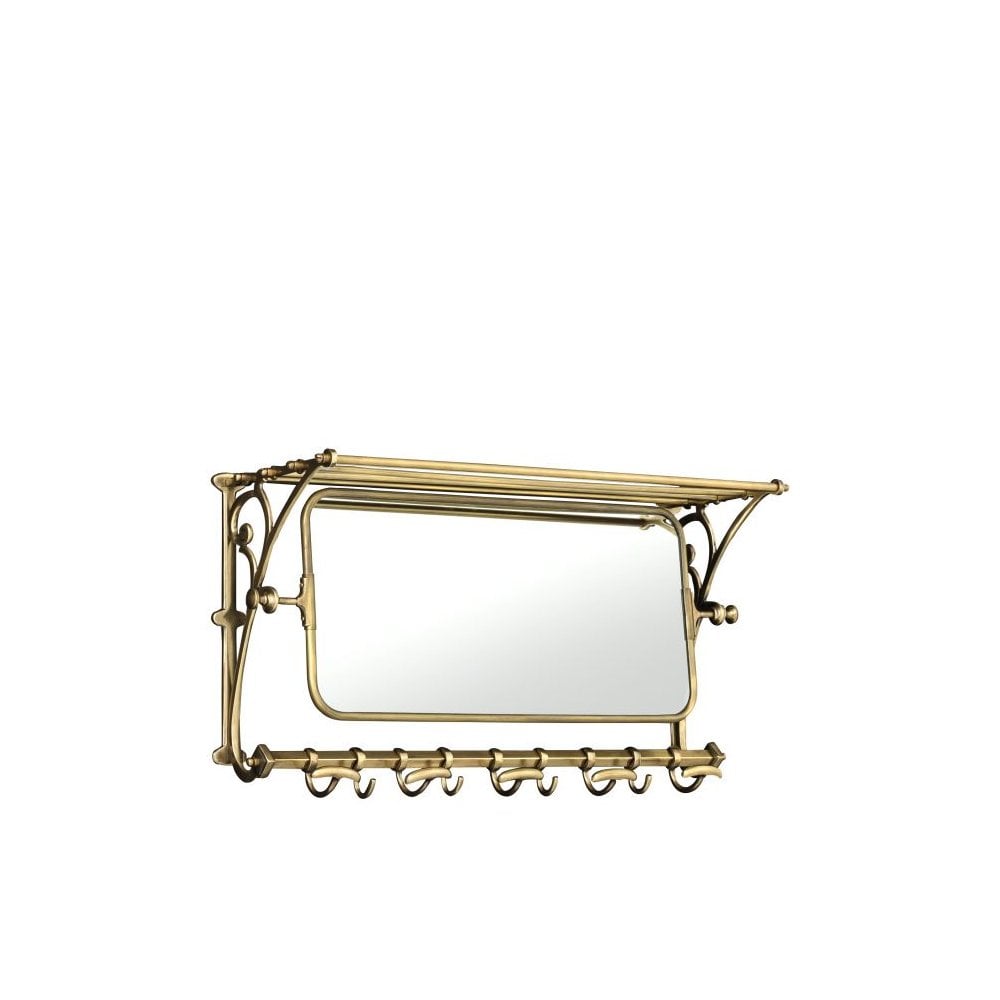 Antique Brass Coat Rack with Mirror & Hat Shelf, Varadero