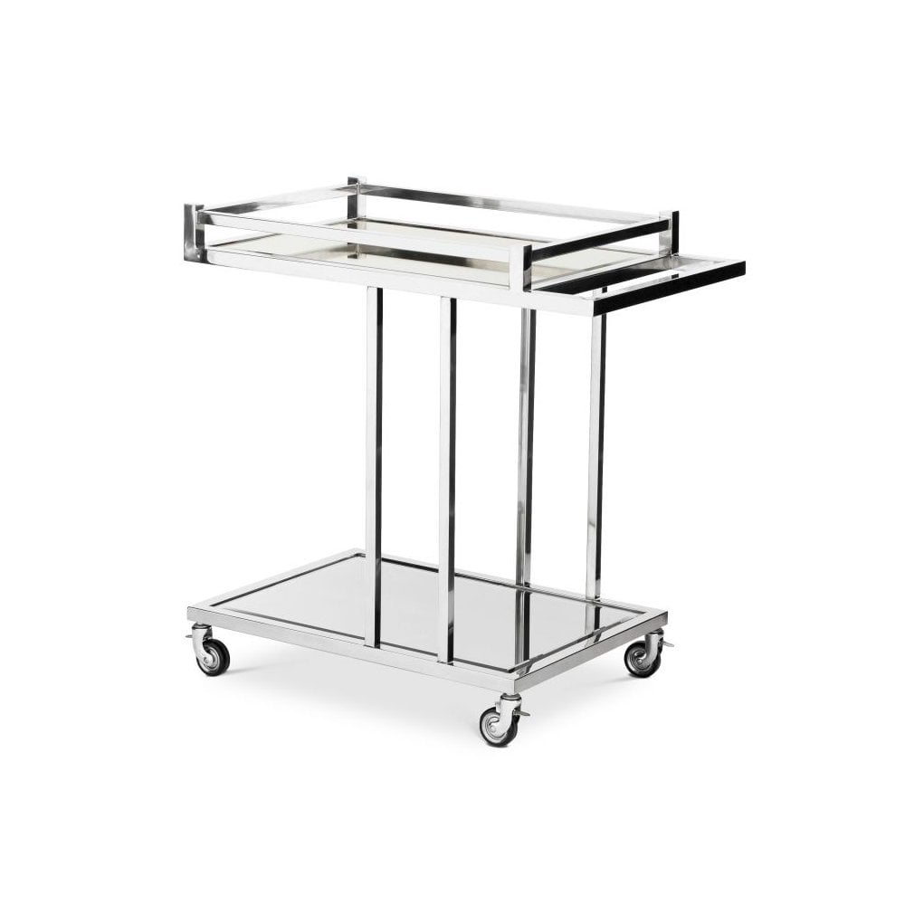 Trolley Beverly Hills, Polished Stainless Steel, Bevelled Mirror Glass