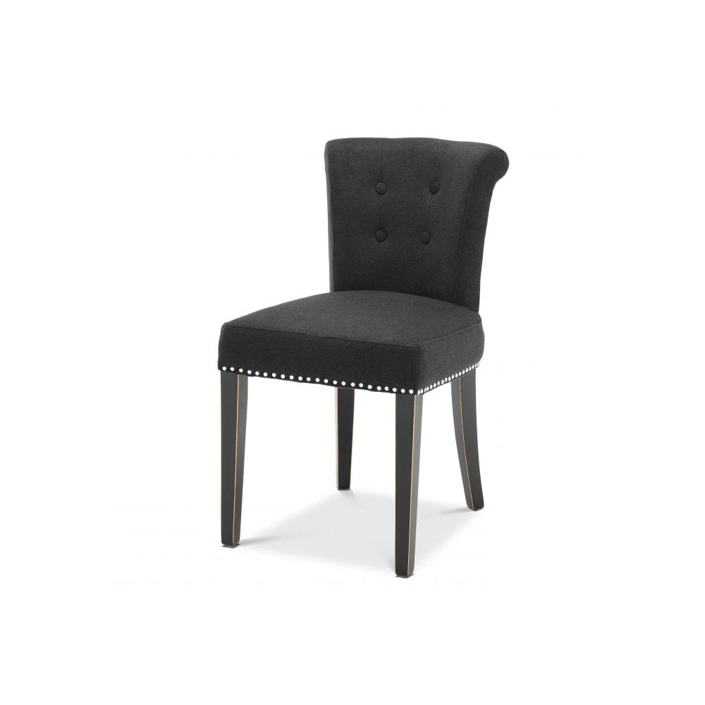 Dining Chair Key Largo, Black Cashmere, Black Legs, Nickel Nails