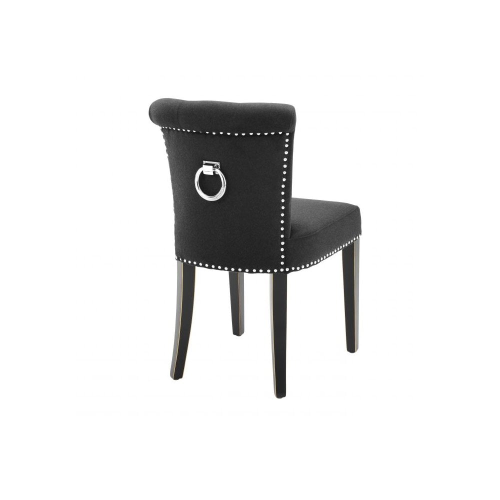 Dining Chair Key Largo, Black Cashmere, Black Legs, Nickel Nails