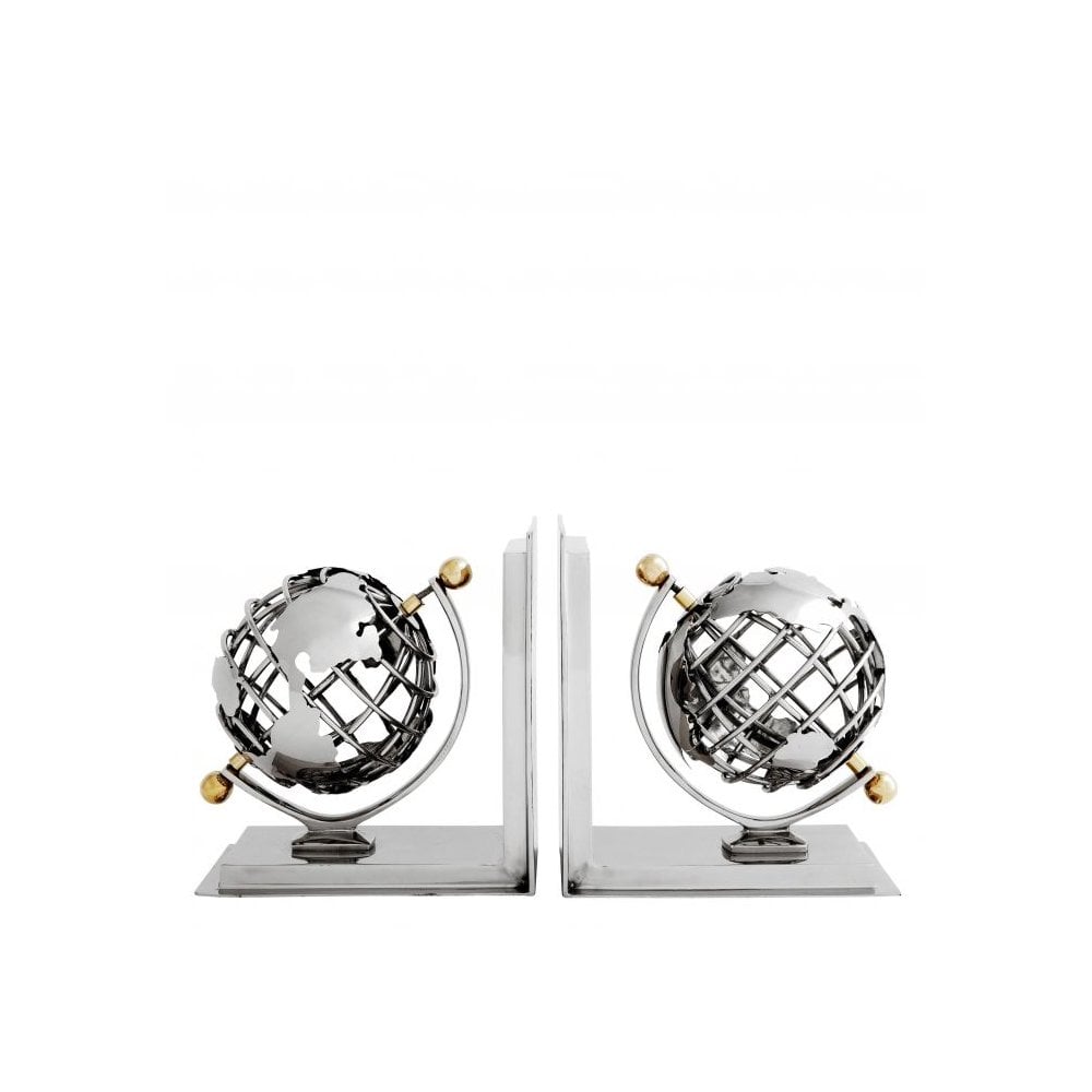 Bookend Globe set of 2, Nickel Finish, Brass Finish