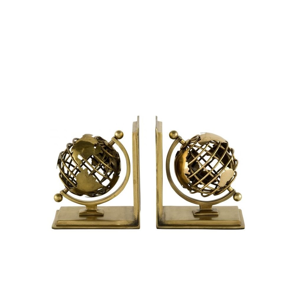 Bookend Globe set of 2, Antique Brass Finish