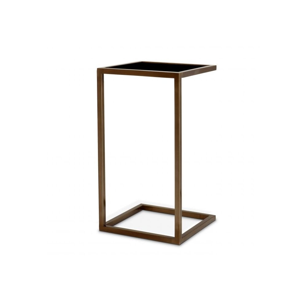 Side Table Galleria, Antique Brass Finish, Black Glass