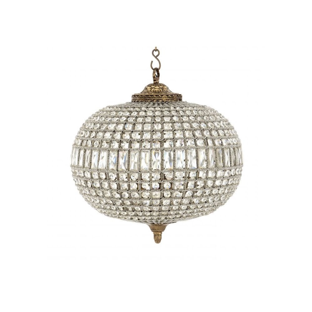 Chandelier Kasbah Oval M, Crystal Glass, Antique Brass Finish