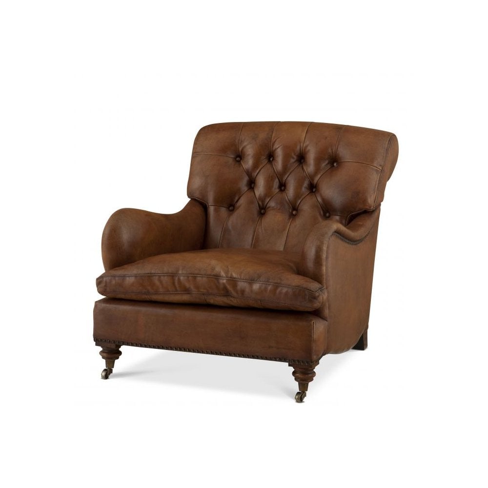 Club Chair Caledonian, Tobacco Leather, Brown Legs