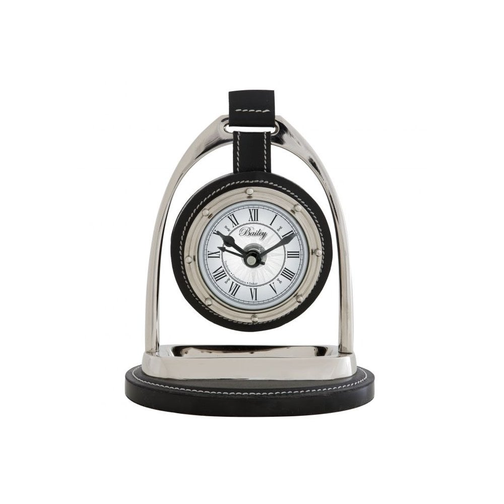 Clock Bailey Equestrian, Nickel Finish, Black Leather