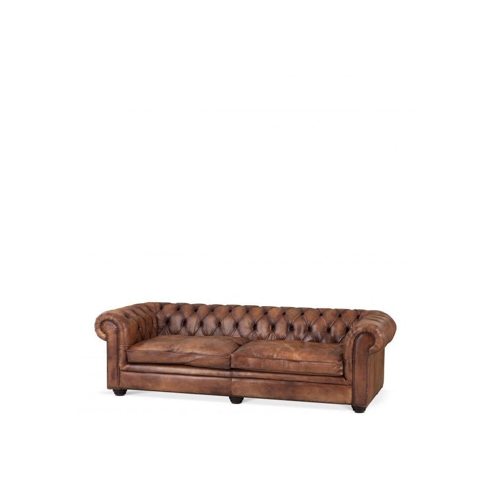 Club Sofa Gymnasium, Tobacco Leather, Brown Feet