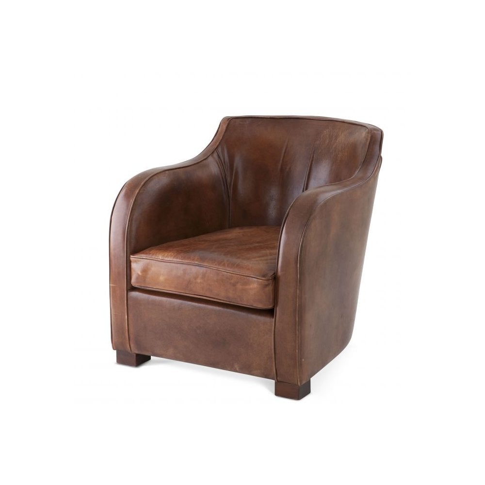 Club Chair Berkshire, Tobacco Leather, Brown Legs