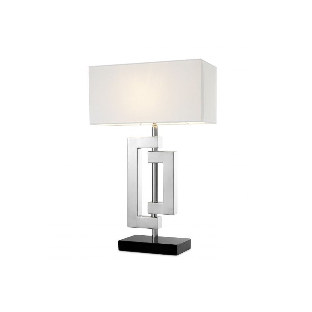 Table Lamp Leroux, Polished Stainless Steel, Granite Base