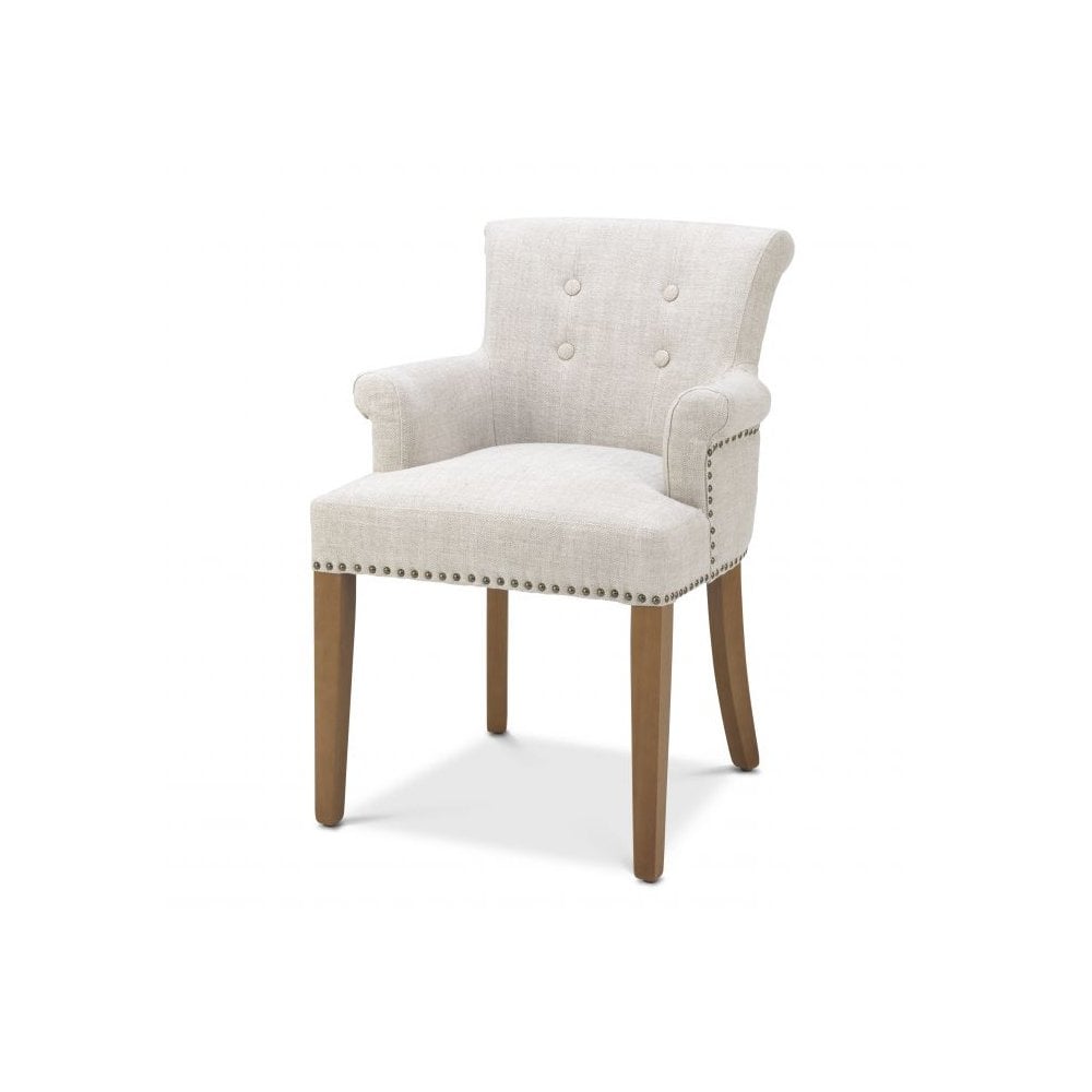 Dining Chair Key Largo with arm, Off-White Linen, Natural Legs