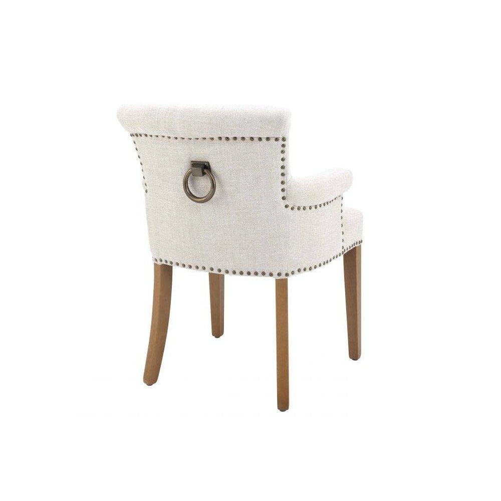 Dining Chair Key Largo with arm, Off-White Linen, Natural Legs