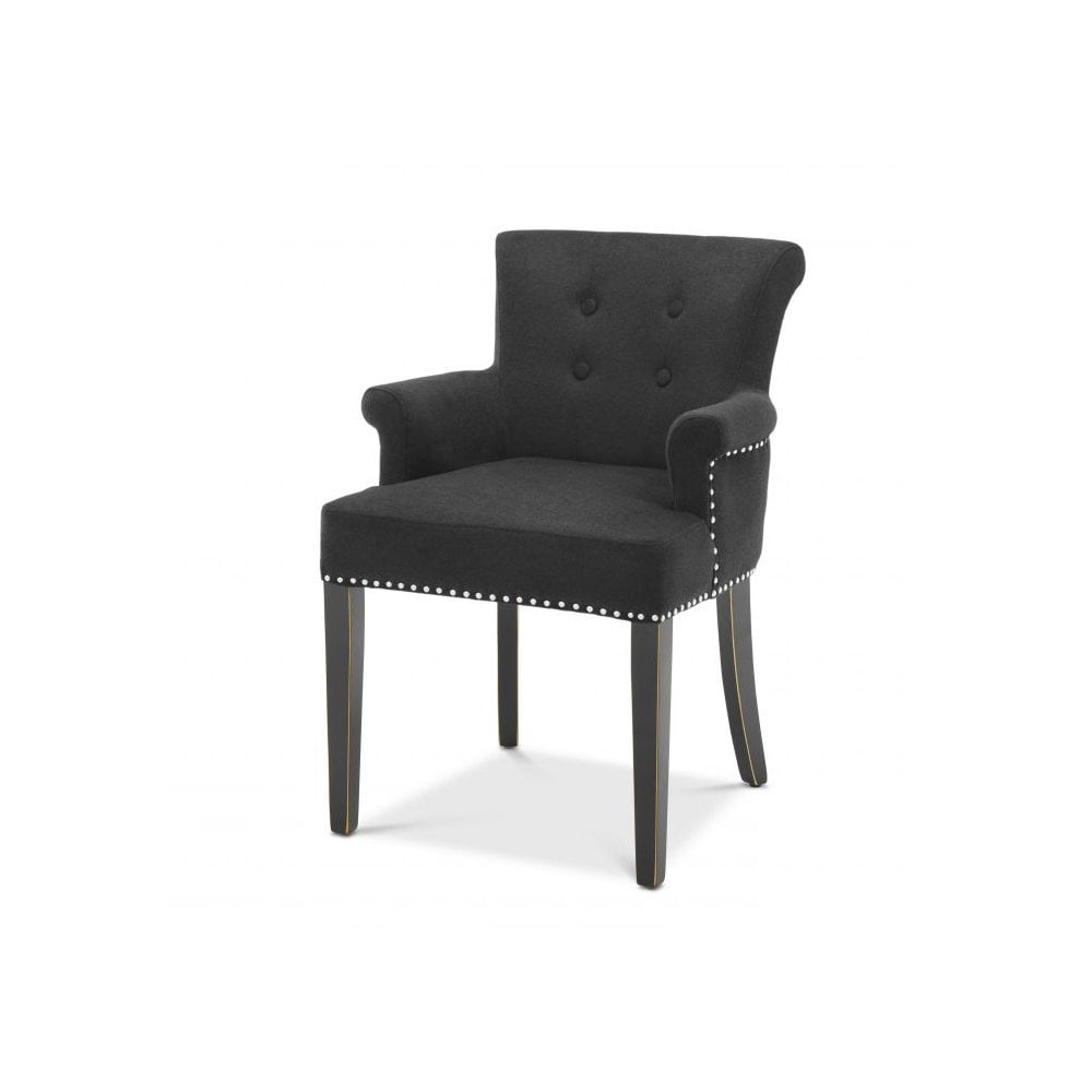 Dining Chair Key Largo with arm, Black Cashmere, Black Legs, Nickel Nails