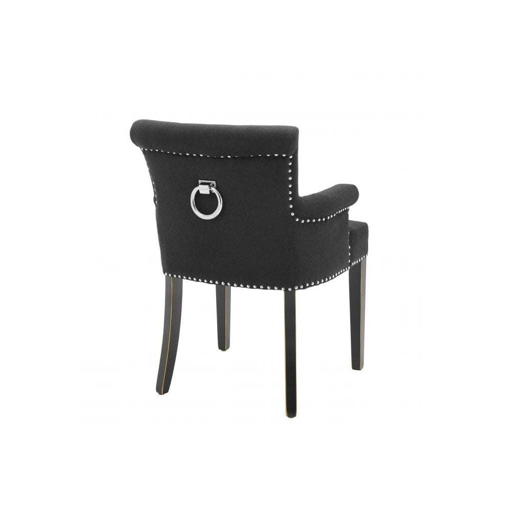 Dining Chair Key Largo with arm, Black Cashmere, Black Legs, Nickel Nails