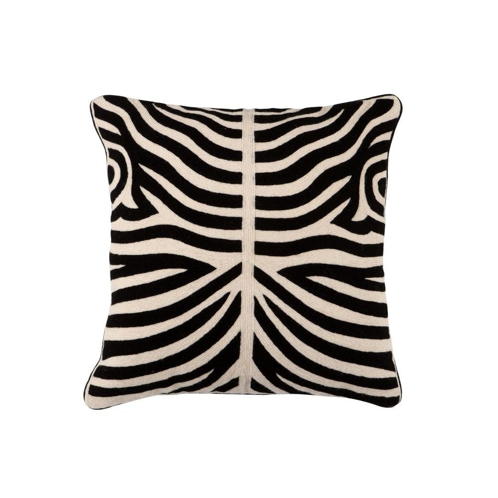 Pillow Zebra, Black, Hand Embroidered