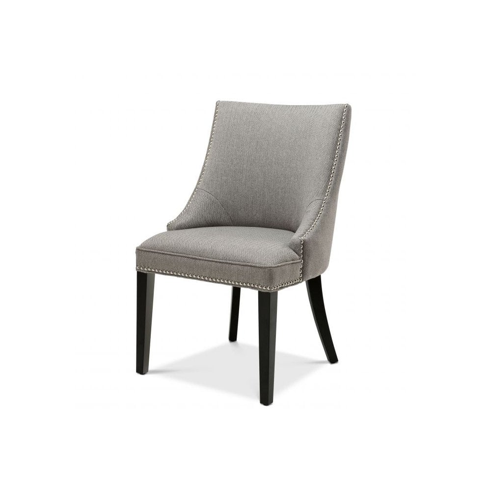 Dining Chair Bermuda, Herringbone Brown Grey, Black Legs, Nickel Nails