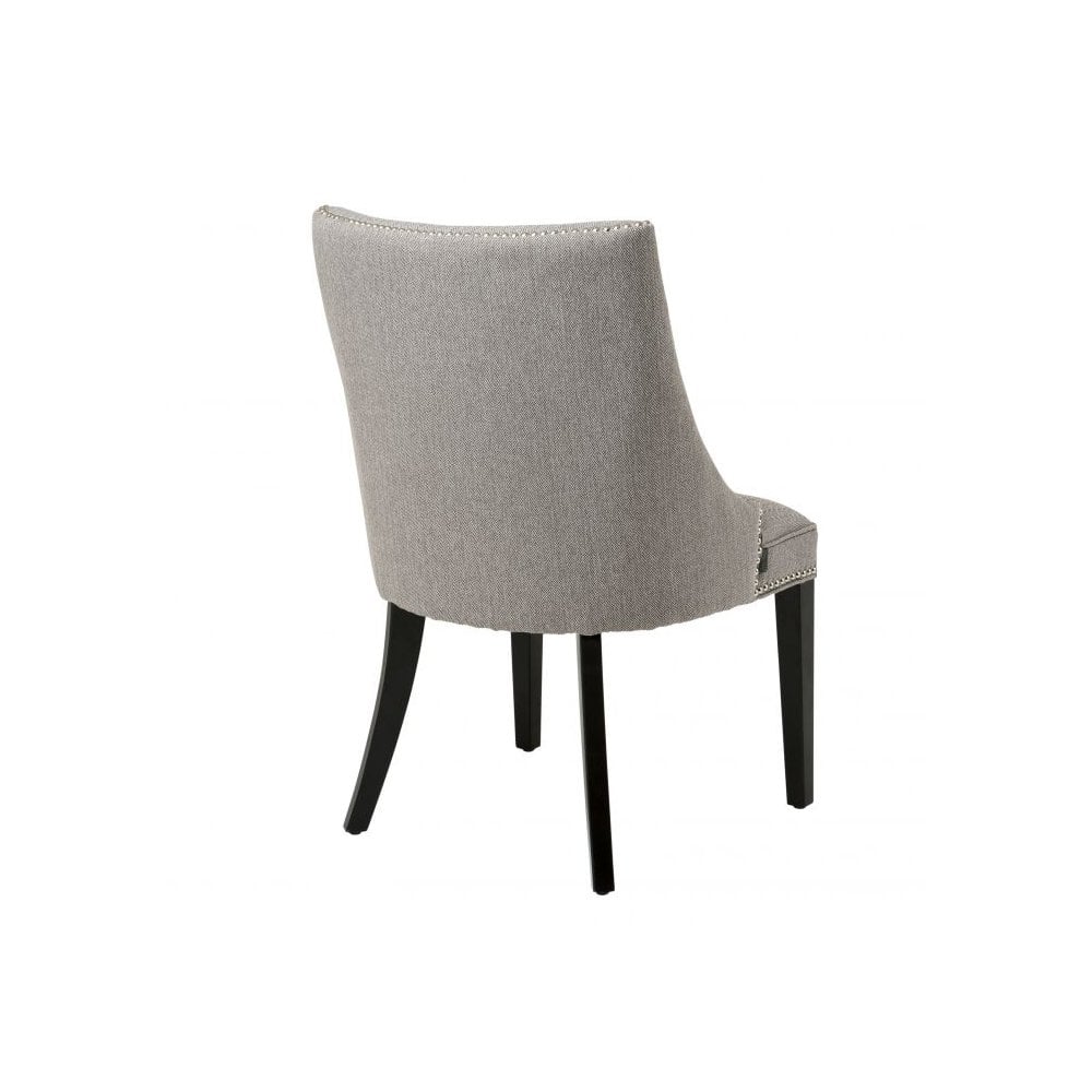 Dining Chair Bermuda, Herringbone Brown Grey, Black Legs, Nickel Nails