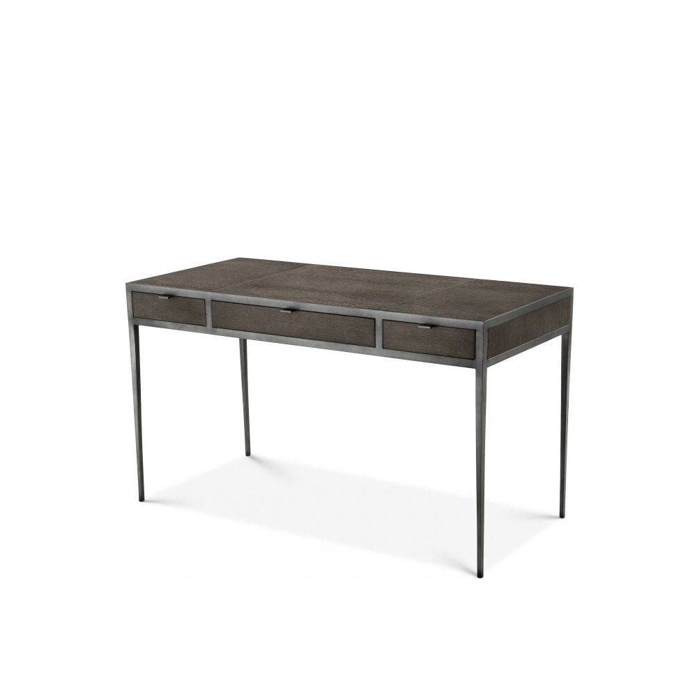 Desk Scavullo, Charcoal Brown Oak Veneer, Bronze Finish