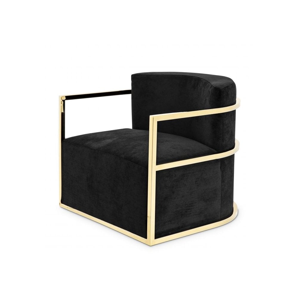 Chair Emilio, Gold Finish, Black Velvet, Swivel Base