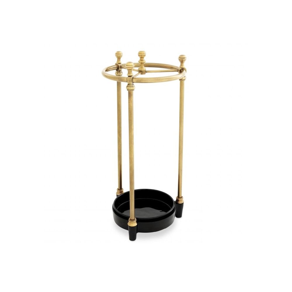 Umbrella Stand Artman, Antique Brass Finish, Black Drip Tray