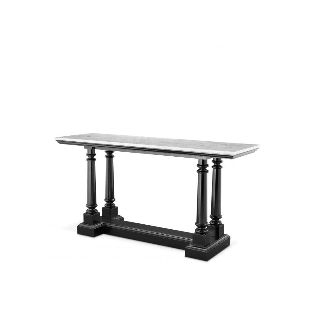 Console Table Walford, Waxed Black Finish, White Marble Top