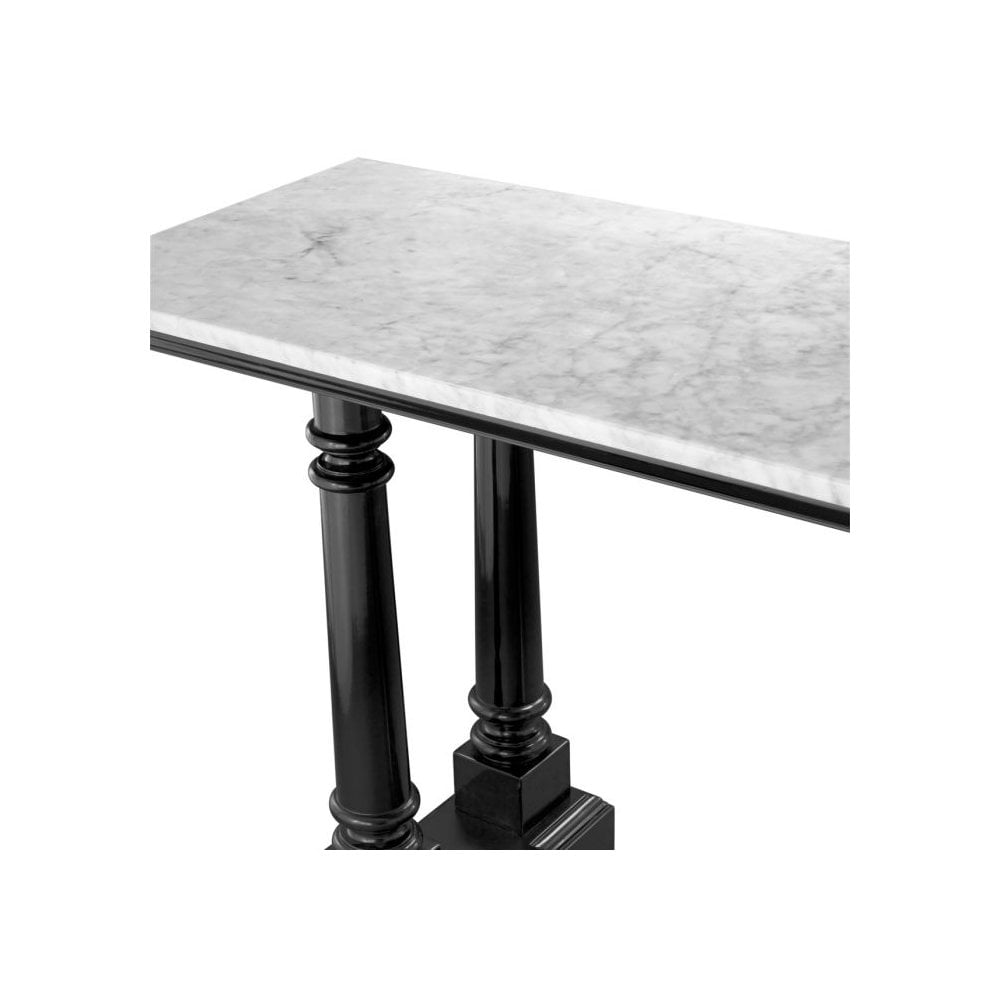 Console Table Walford, Waxed Black Finish, White Marble Top