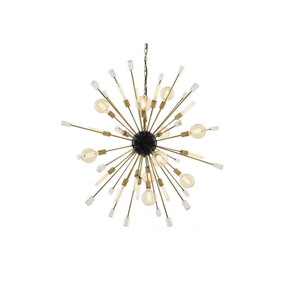 Chandelier Tivoli L, Clear Glass, Black Finish, Brass Finish