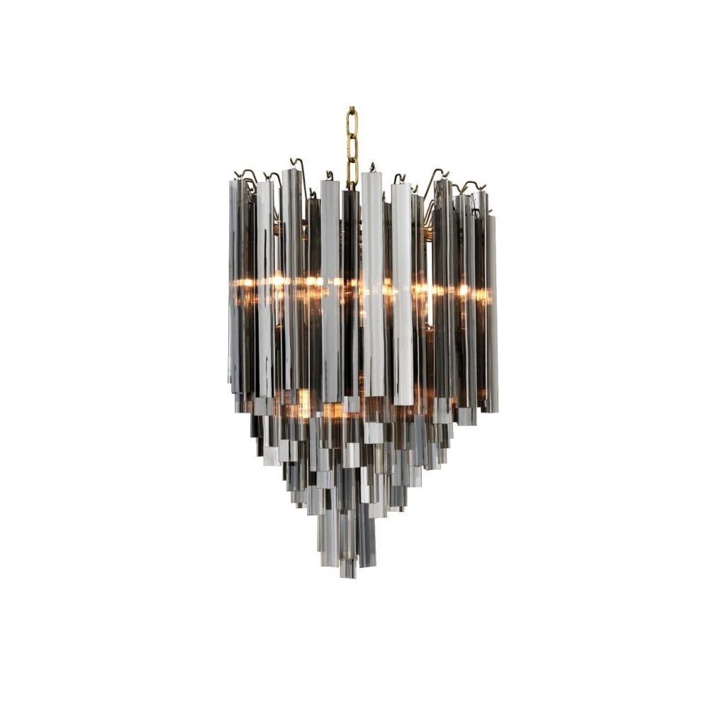 Chandelier Salerno, Brass Finish, Smoke Glass