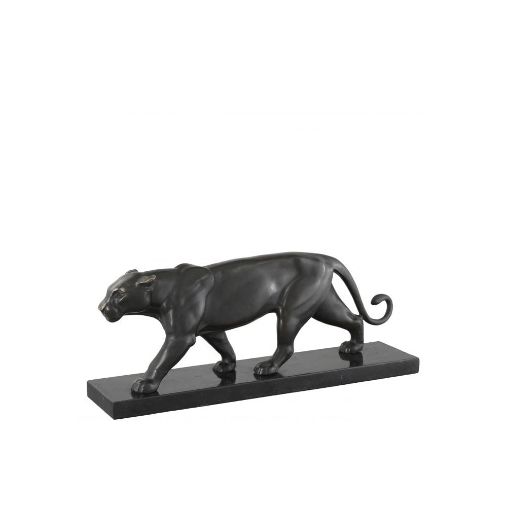 Panther on marble base, Bronze Patina, Black Marble Base