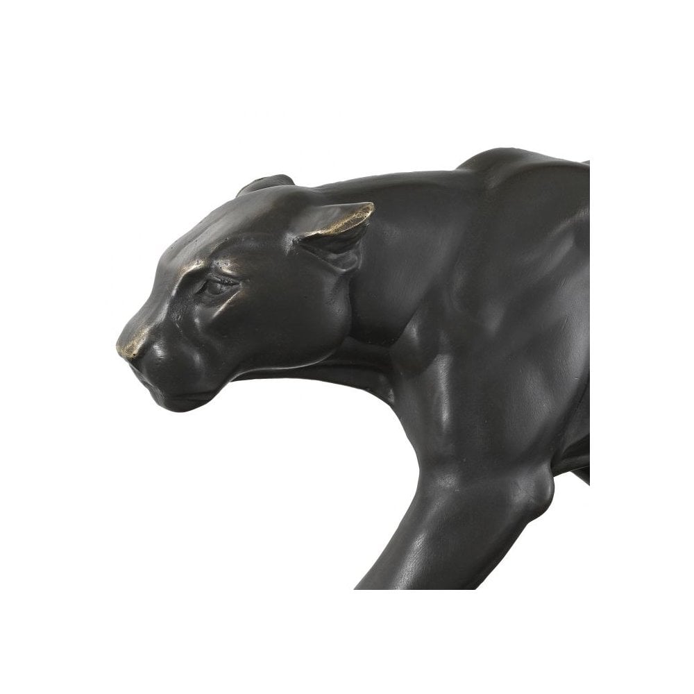 Panther on marble base, Bronze Patina, Black Marble Base