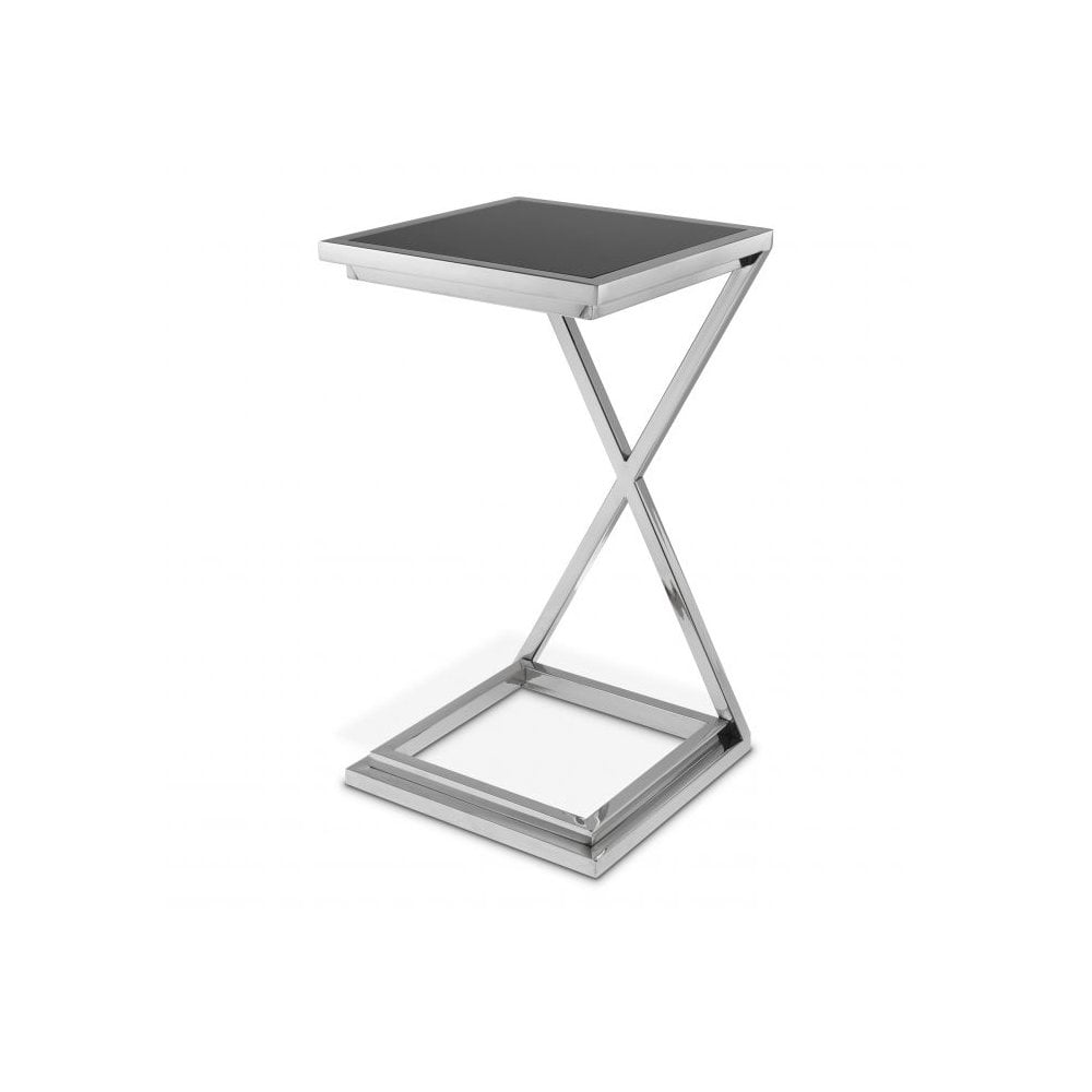 Side Table Cross, Nickel Finish, Black Glass