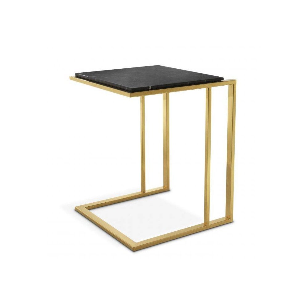 Side Table Cocktail, Gold Finish, Black Marble