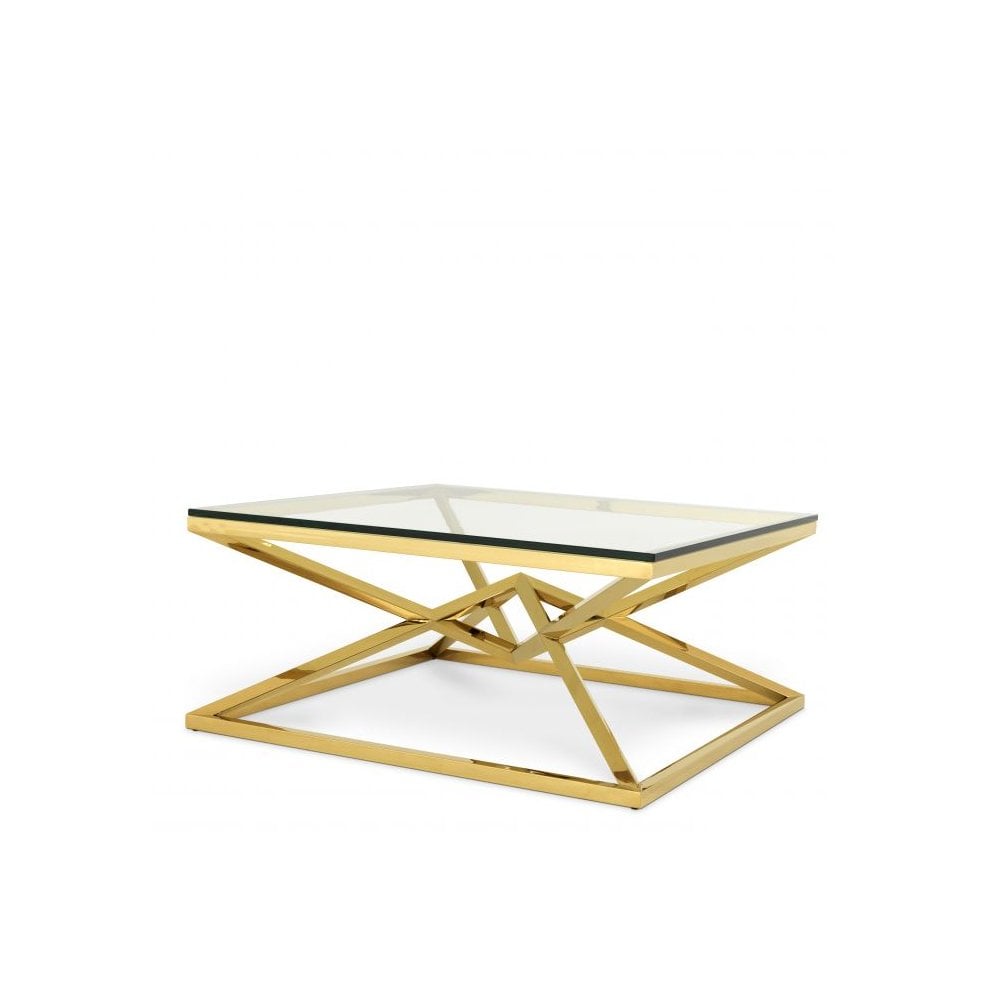 Modern Gold and Class Square Coffee Table, Connor