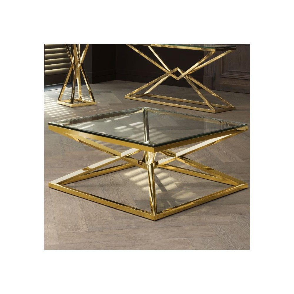 Modern Gold and Class Square Coffee Table, Connor