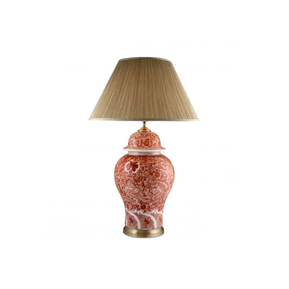 Table Lamp Palmarito, Chinese Red Porcelain, Antique Brass Finish