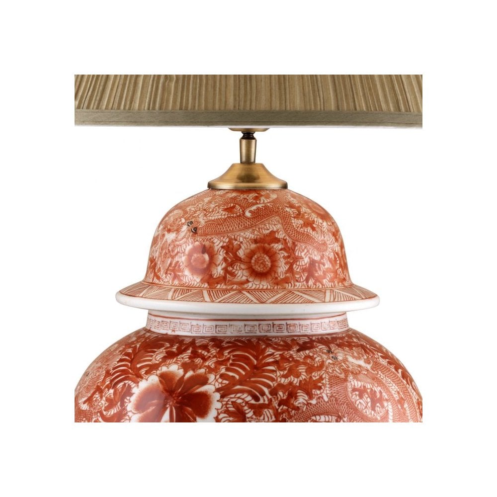 Table Lamp Palmarito, Chinese Red Porcelain, Antique Brass Finish