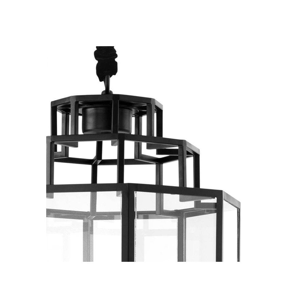 Lantern Monticello L, Black Finish, Clear Glass