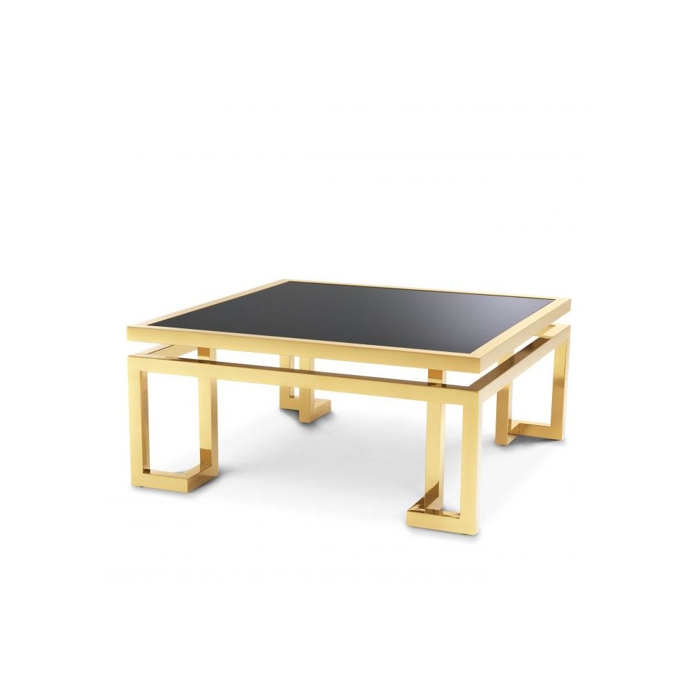 Coffee Table Palmer, Gold Finish, Black Glass