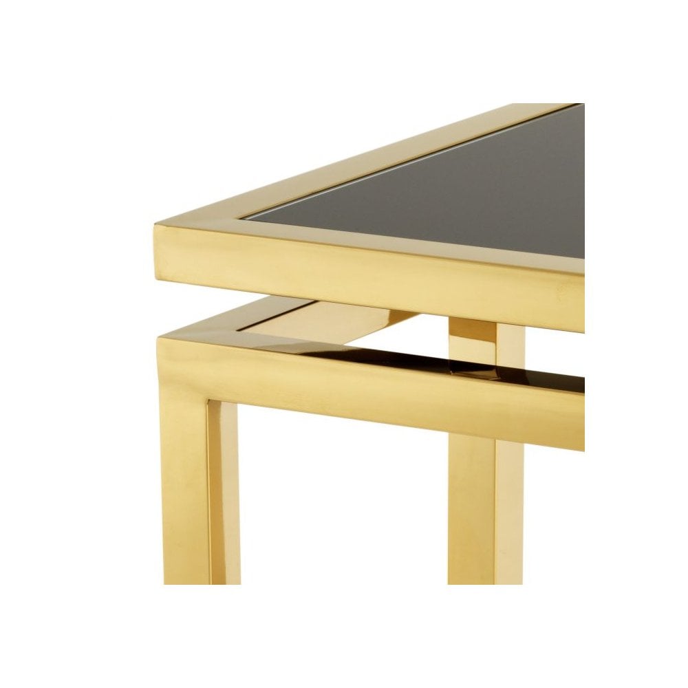 Side Table Palmer, Gold Finish, Black Glass