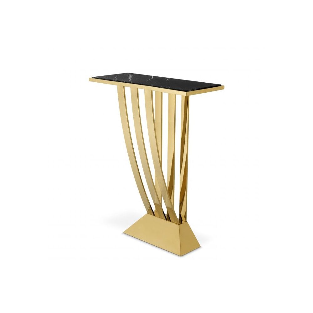 Console Table Beau Deco, Gold Finish, Black Marble Top