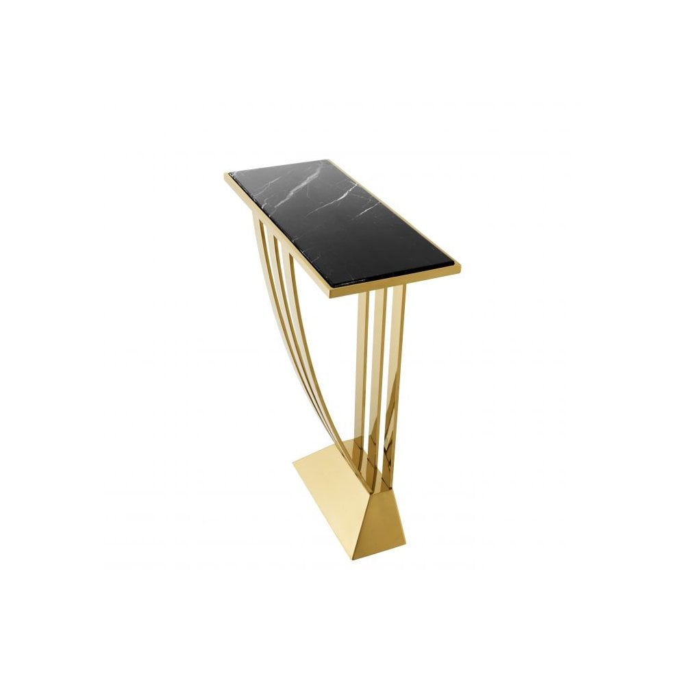 Console Table Beau Deco, Gold Finish, Black Marble Top