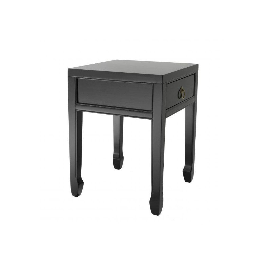 Side Table Chinese Low, Waxed Black Finish, Antique Brass Finish