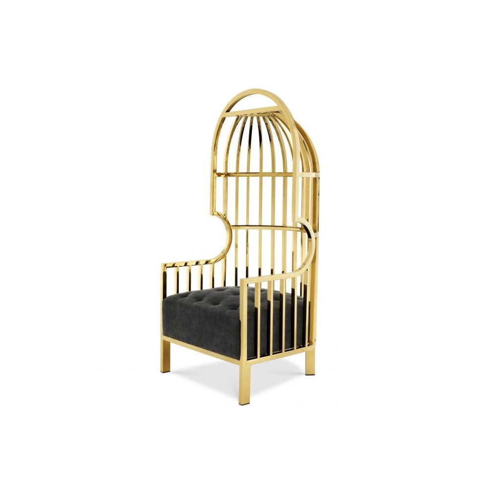 Chair Bora Bora, Gold Finish, Black Velvet