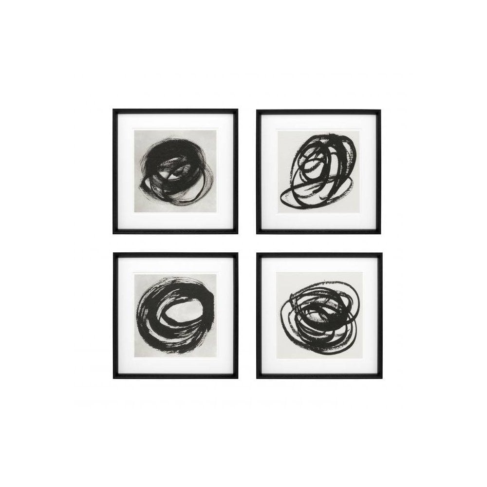 Prints Black &amp; White Collection I set of 4, Black Wooden Frame, Clear Glass