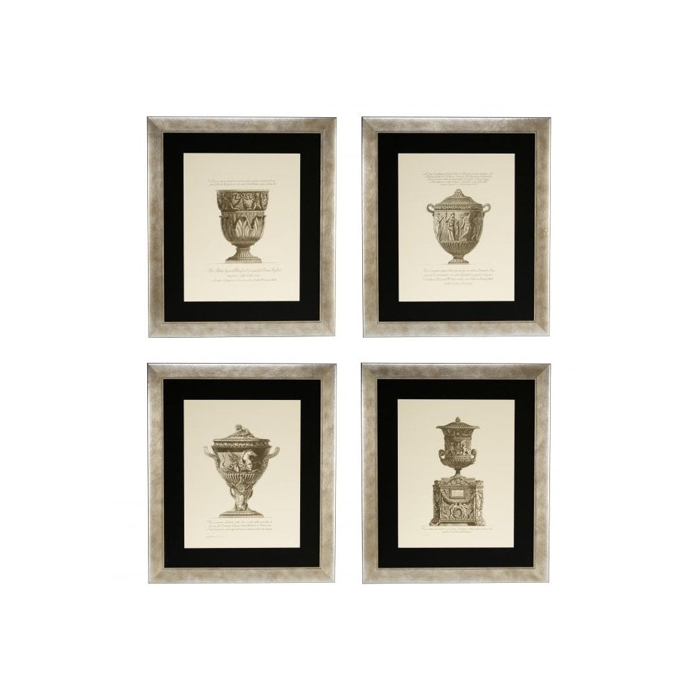 Prints Giovanni Battista set of 4, Stained Silver Colour Frame, Clear Glass
