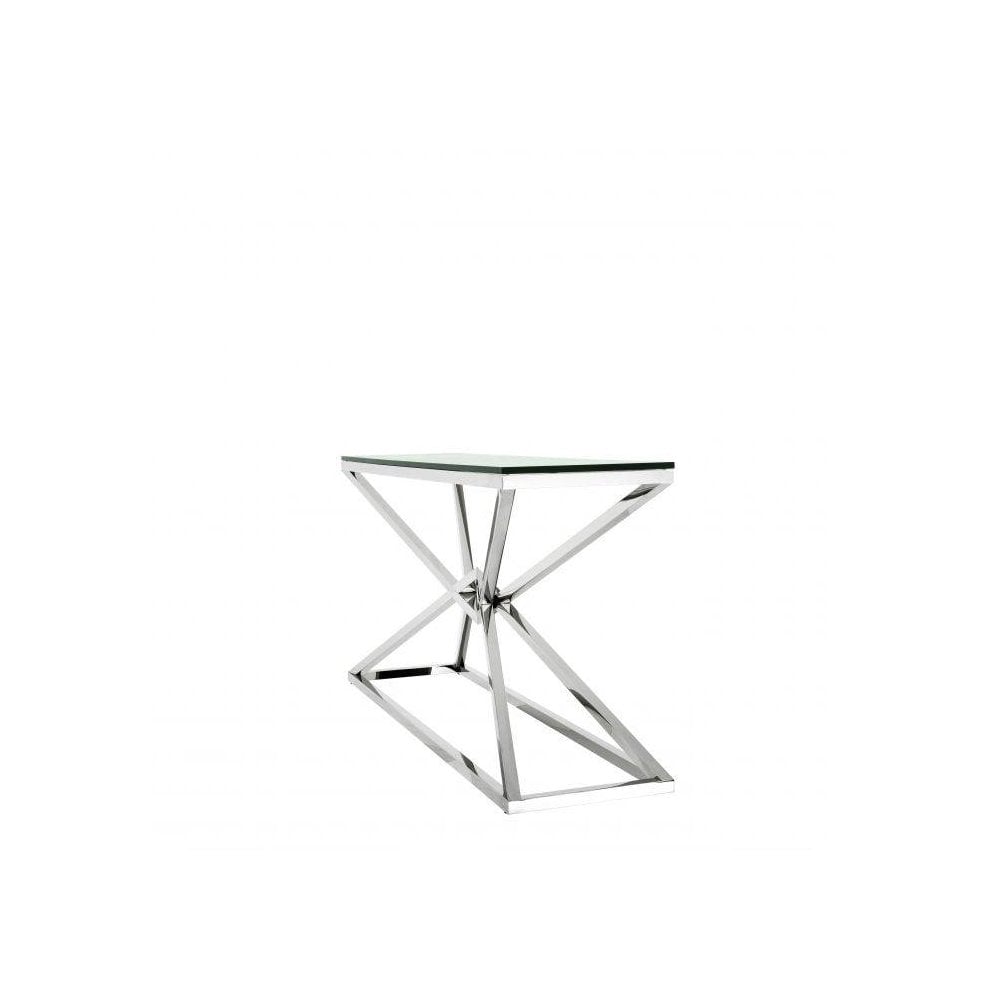 Console Table Connor L, Polished Stainless Steel, Clear Glass