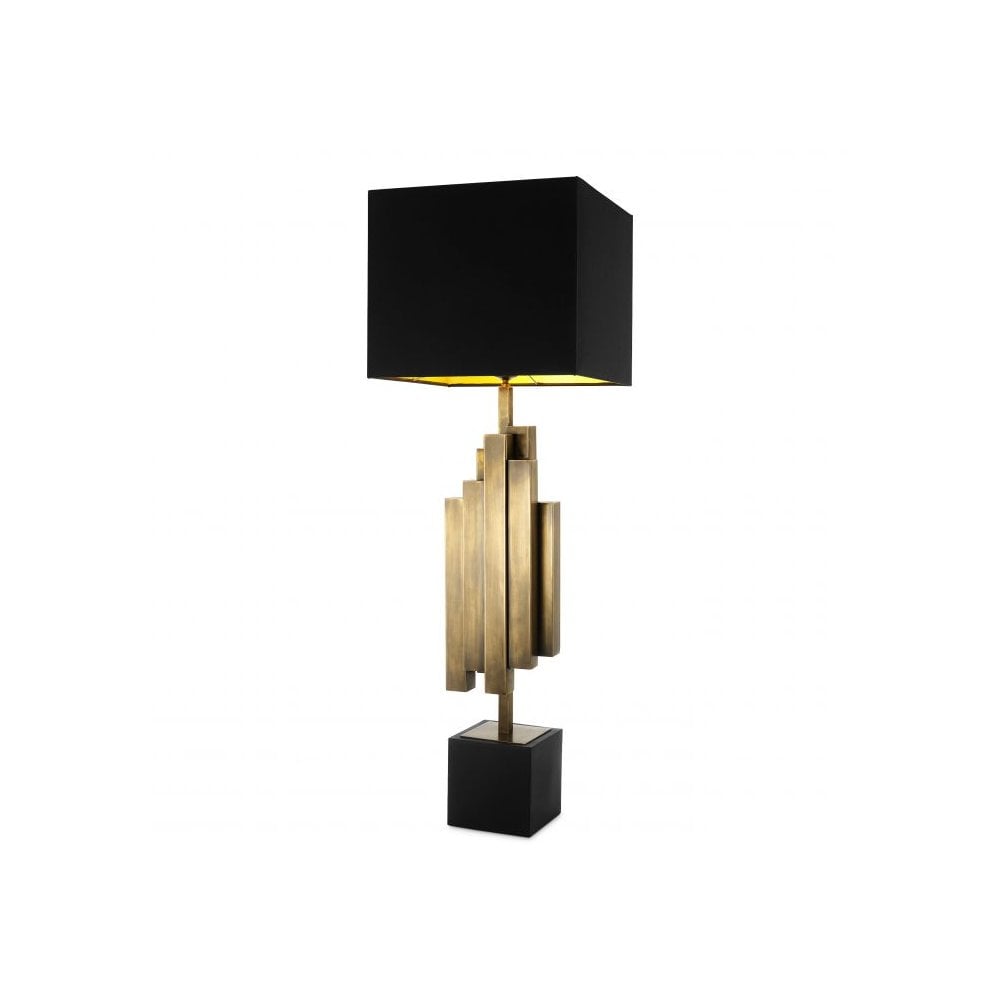 Table Lamp Beau Rivage, Vintage Brass Finish, Black Base