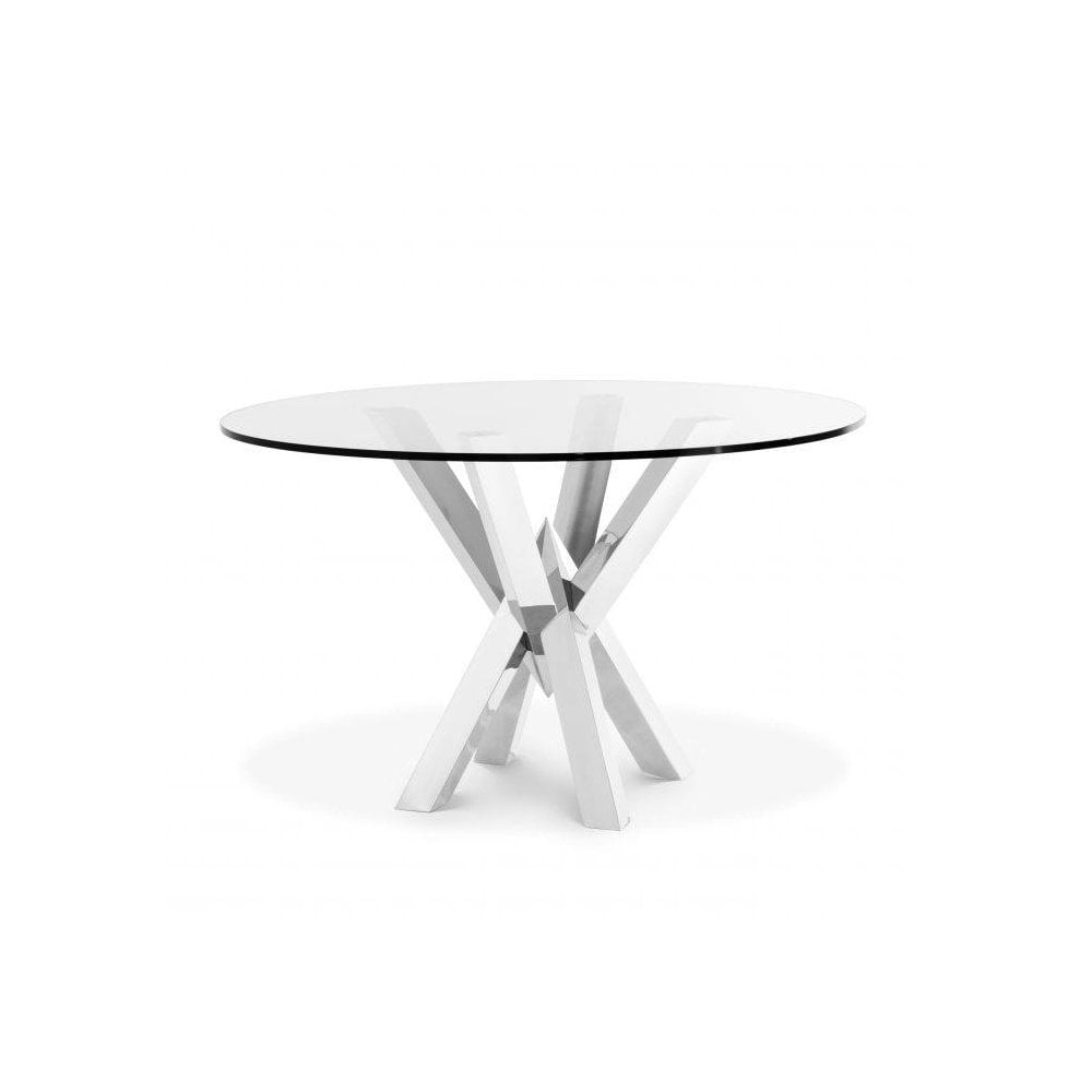 Dining Table Triumph, Polished Stainless Steel, Clear Glass