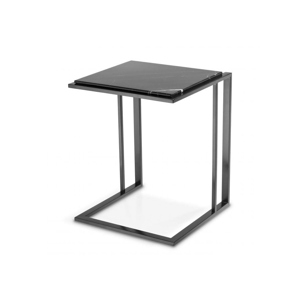 Side Table Cocktail, Bronze Finish, Black Marble